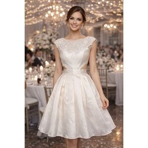 Sherri Hill Second Look Dress Bridal Wedding Reception Gown Ivory Beaded  Size 0